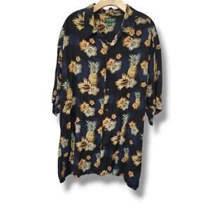 David Taylor Men’s Hawaiian Pineapple Floral Button-Down Shirt Rayon